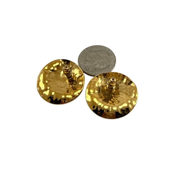 Gold Tone Hammered Round Clip On Earrings Vintage Style Statement Jewelry - Picture 2 of 7